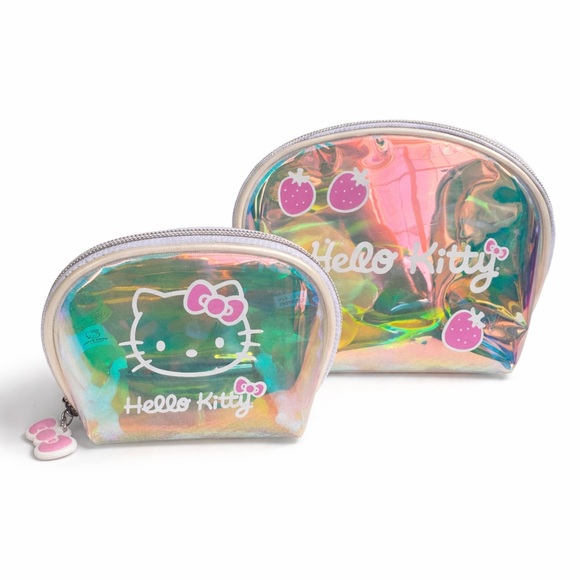 Hello Kitty Handbags - Hello Kitty Iridescent Cosmetic Bag Set Holographic Pouch Duo Travel Gift Sanrio
